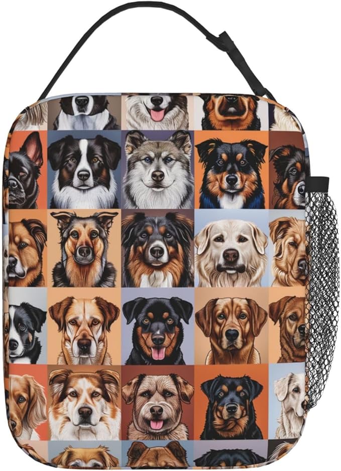 Cute Dog Insulated Lunch Box for Women Men Playful Pet Design Lunch Bag for Work,Picnic,Travel,Hiking,Beach or Fishing Polyester Animal Lovers Lunch Box