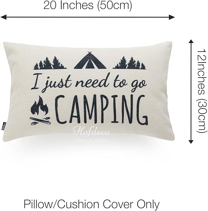 Hofdeco Decorative Lumbar Pillow Cover Heavy Weight Cotton Linen Spirit Quotes I Just Need to Go Camping Word 12"x20"