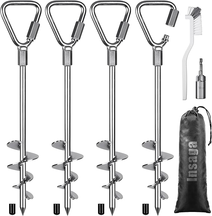 17'' Trampoline Tent Stakes, Fully Welded Ground Anchors Screw In, Metal Stake for Ground, Stakes for Inflatables, Shed Anchor Kit, Earth Anchors, Trampoline Anchors High Wind Heavy Duty, 4Pack