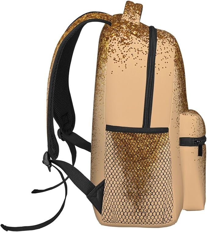 Lightweight Rucksacks for Climbing Outdoors Walking Cycling, Large Capacity Anti-Theft Multipurpose Carry On Bag, Gold Glitters Art Camping Outdoor Backpack