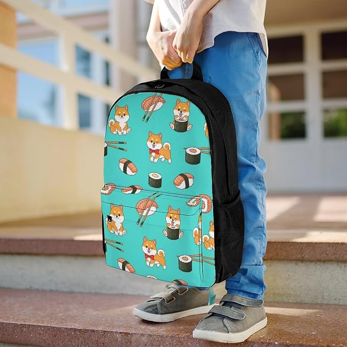 Supdreamc Lightweight Daypack Backpack for Sports Travel Running, Large Capacity Multipurpose Anti-Theft Bookbag, Shiba Inu And Sushi Laptop Backpack Daypack