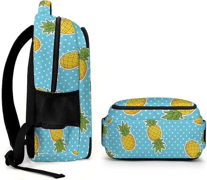 Travel Backpack Sky Blue Polka Dots Yellow Pineapples for Women Men, Anti Theft Laptop Daypack with Large Capacity for College Work Weekender Outdoor