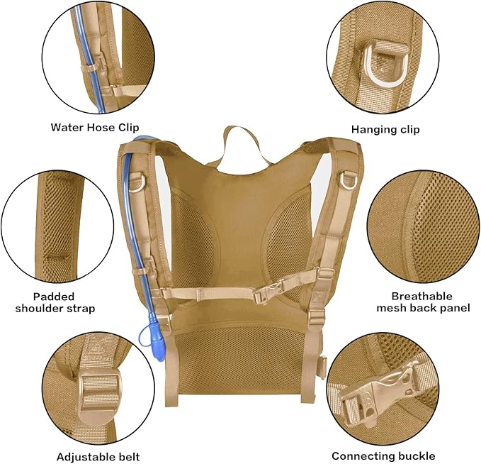 MOSISO Tactical Hydration Pack Backpack, Lightweight Military Daypack Water Backpack Rucksack Bag with 3L Water Bladder