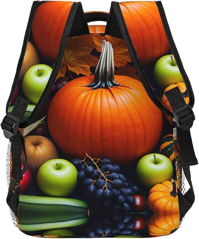 Backpack Polyester Multipurpose Anti-Theft Thanks Giving Pumpkin Corn Fruit Art Shoulder Bag Big Capacity Gym Outdoor Hiking Backpack With Padded Straps