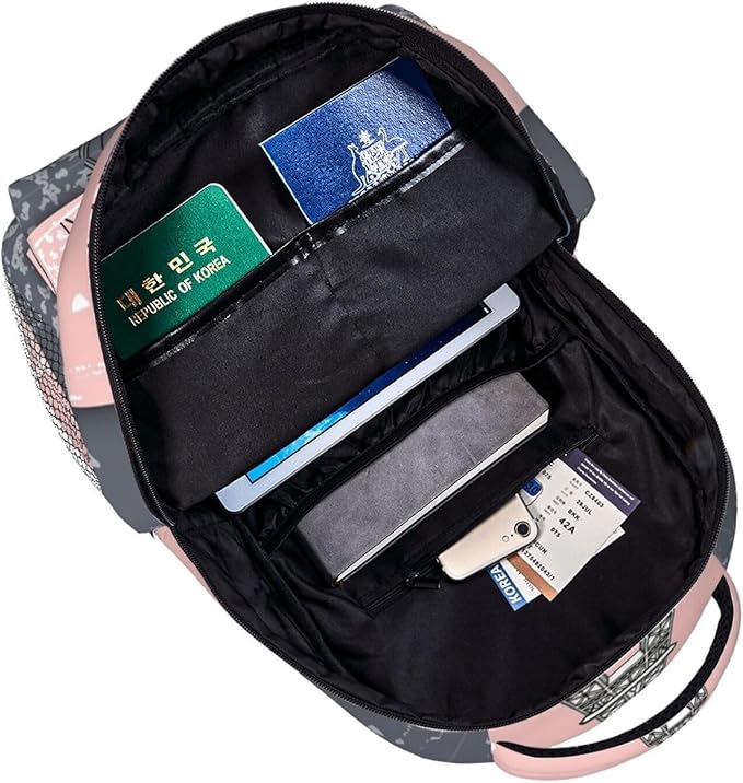 Men Women Polyester Paris Eiffel Tower With Pink Cherry Flower Blossom Art Daypack Big Capacity Shoulder Bag With Adjustable Shoulder Straps for Camping Travel Walking Cycling