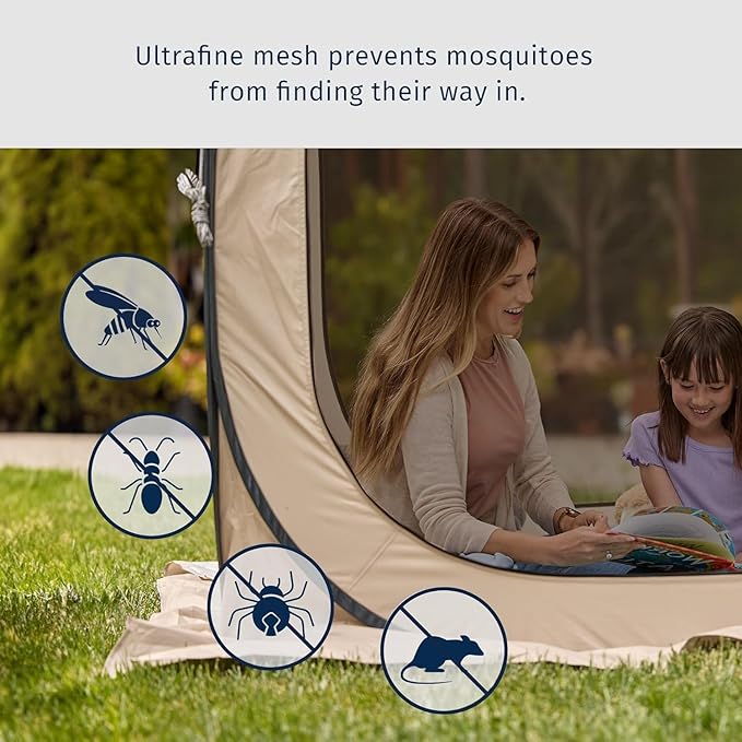East Oak Screen House Tent Pop-Up, Portable Screen Room Canopy Instant Pop Up Screen Tent 12 x 12 FT with Carry Bag for Patio, Backyard, Deck & Outdoor Activities, Beige