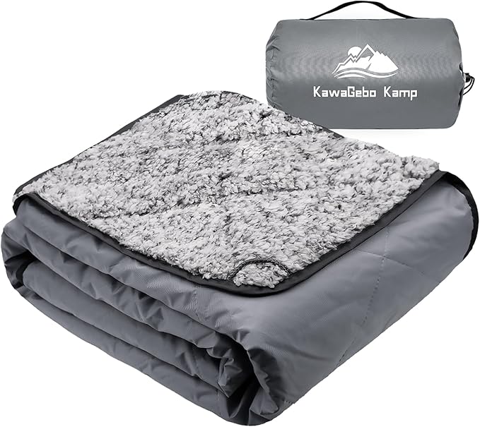 Sherpa Warm Outdoor Camping Blanket - Waterproof Stadium Blanket for Cold Weather, Camp, Sports Mom and Concert - Camping Quilt 80" X 58" (Gray)