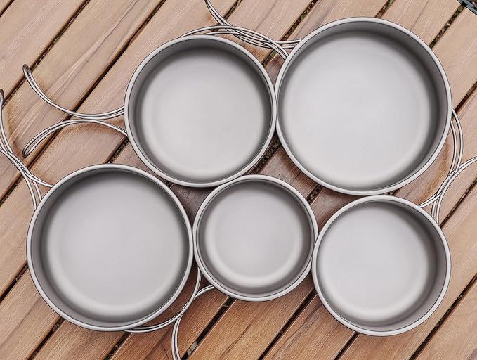 Boundless Voyage Titanium Bowls Dishes Set with Folding Handle Lightweight Portable Plates Saucers Tableware for Outdoor Camping Hiking Backpacking Ti1096T