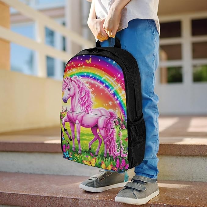 Supdreamc Daypack Backpack Multipurpose Anti-Theft Large Capacity Bookbag, Rainbow Unicorns And Butterflies Travel Hiking Camping Rucksack With Adjustable Shoulder Straps