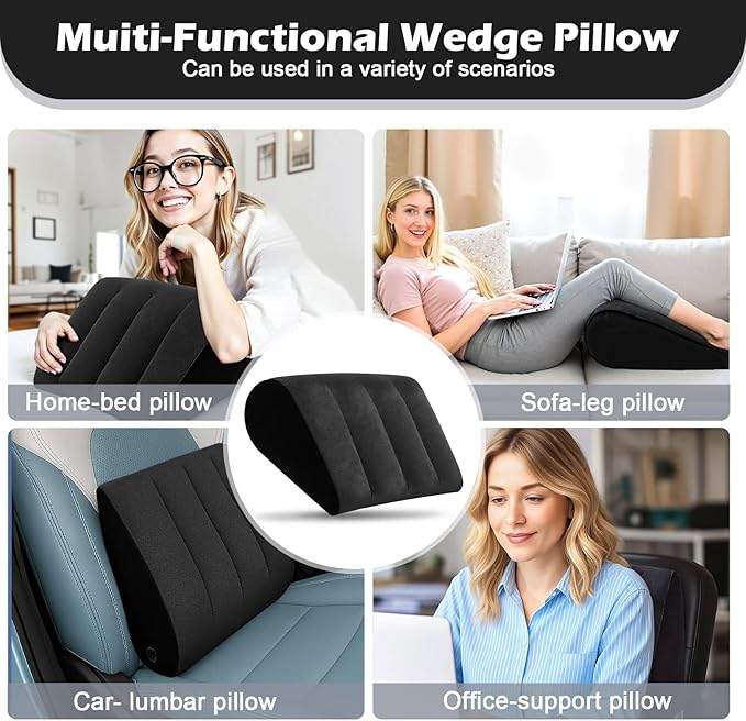 Portable Inflatable Wedge Pillow for Sleeping - 2 Pack Body Positioner for Body Support,18in Adjustable Camping Cushion,Lightweight Bed Back Elevation Partner Traveling Pillows,Fast Inflation Wedges