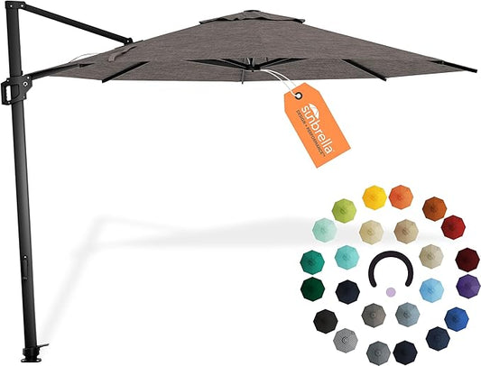 Midtown Umbrellas 10 Ft Outdoor Cantilever Patio Umbrella w/Sunbrella Cast Shale Fabric - 360° Rotate Offset Patio Umbrella, Deck Patio Umbrella, Backyard Umbrella & Garden Umbrella - Black Frame