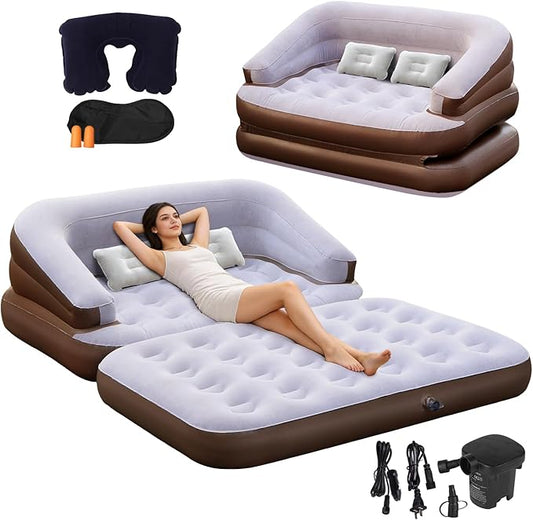Full Size Inflatable Sofa Bed with Air Pump,2-in-1 Portable Blow-Up Air Couch,Inflatable Couch Bed and Folding Air Mattress for Home,Camping,and Guests