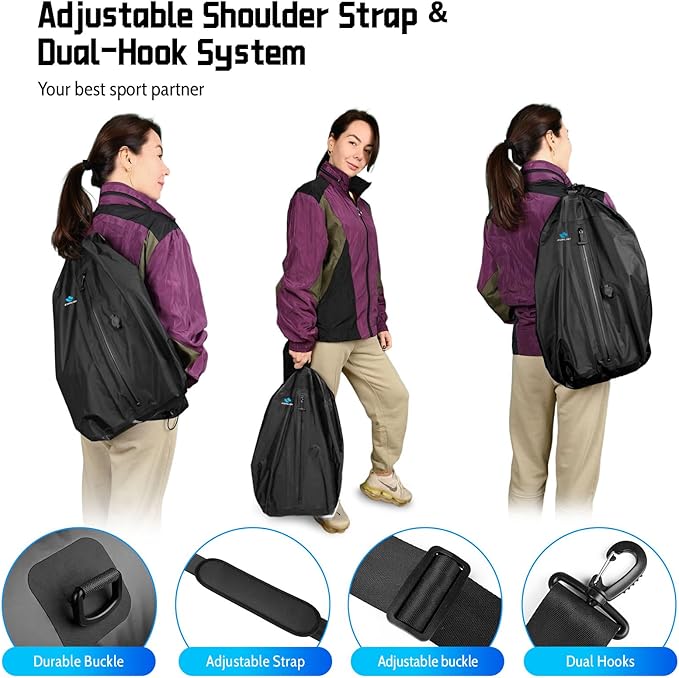 Zurligi Travel Vacuum Bags with Shoulder Strap & Mini Pump – IPX8 Waterproof Vacuum Seal Reusable 39L Carry-On Compression Bags for Clothes, Suitcase & Luggage(1-Pack, Black)