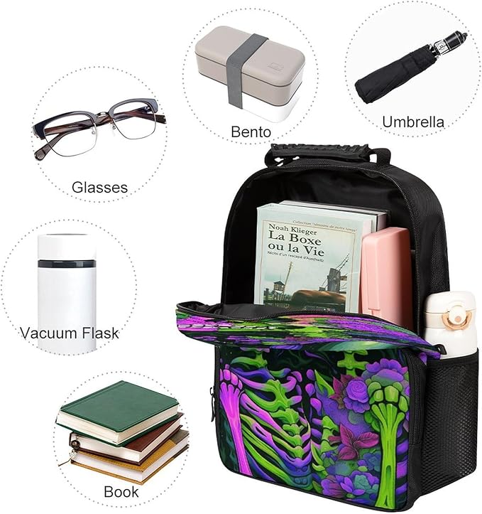 Lightweight Daypack Backpack for Sports Travel Running, Large Capacity Multipurpose Anti-Theft Bookbag, Skeleton Love Kiss Colorful Art Laptop Backpack Daypack
