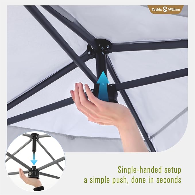 Canopy Tent Pop Up 10x10 ft One Person Push Set Up Tent, Outdoor Canopies Shelter Heavy Duty Straight Legs with 1 Sidewall & 4 Sandbags, 1 Roller Bag & Storage Bag, 8 Stakes & 4 Guy Ropes UPF50+, Blue