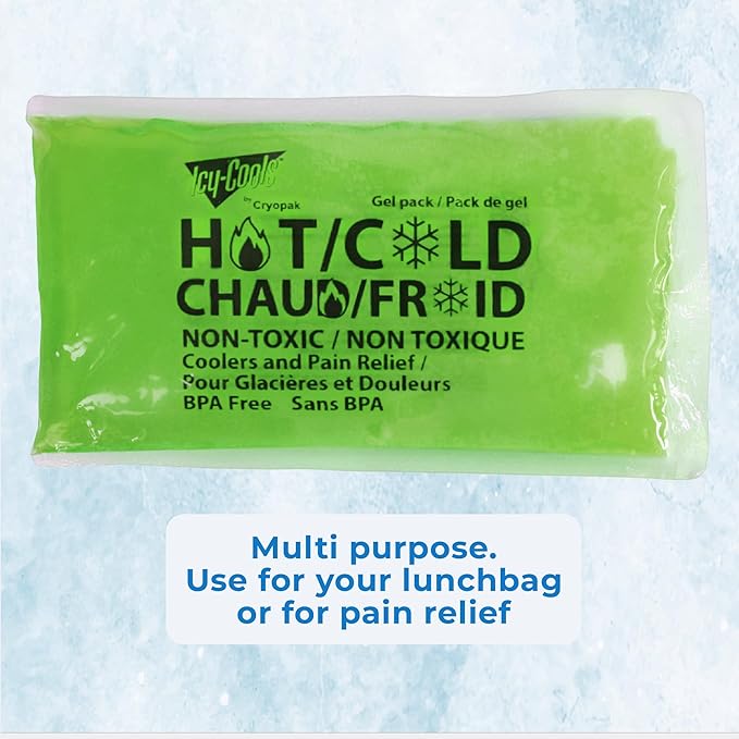 ICY-COOLS 3 Pack Reusable Hot or Cold Gel Ice Packs for Injuries, Multipurpose Ice Packs for Lunch Boxes, Long-Lasting Cold Therapy for Pain Relief, 4 x 8 Inches (Green)