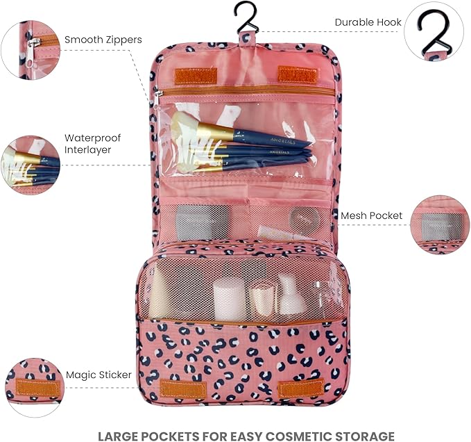 Large Capacity Toiletry Bag Travel Bag with Hanging Hook for Men and Women Waterproof Travel Cosmetic Bag Bathroom Storage Bag for Brushes Set,Full-Sized Shampoo,Accessories-Blue Flower