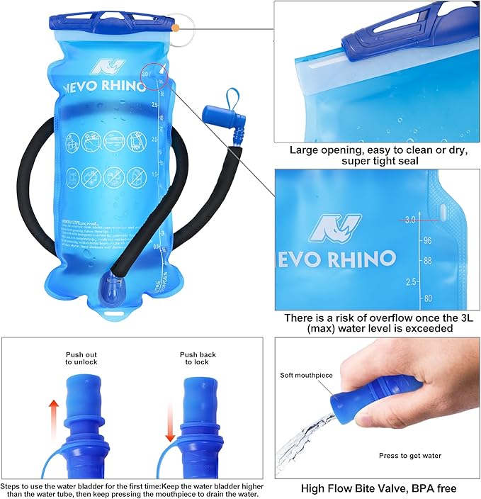 N NEVO RHINO Hydration Backpack with Water Bladder 3L, Hiking Backpack with Rain Cover, Insulation Water Daypack for Cycling Biking