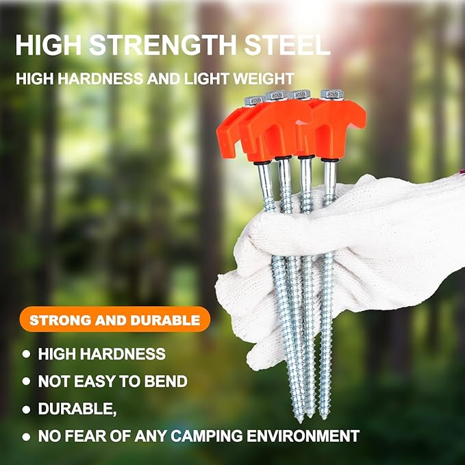 12 Pack Screw in Tent Stakes Heavy Duty,8 ’’ Ground Anchors Screw in,Metal Stakes with Hex Head Driver and Sturdy Storage Box. (12, Orange)
