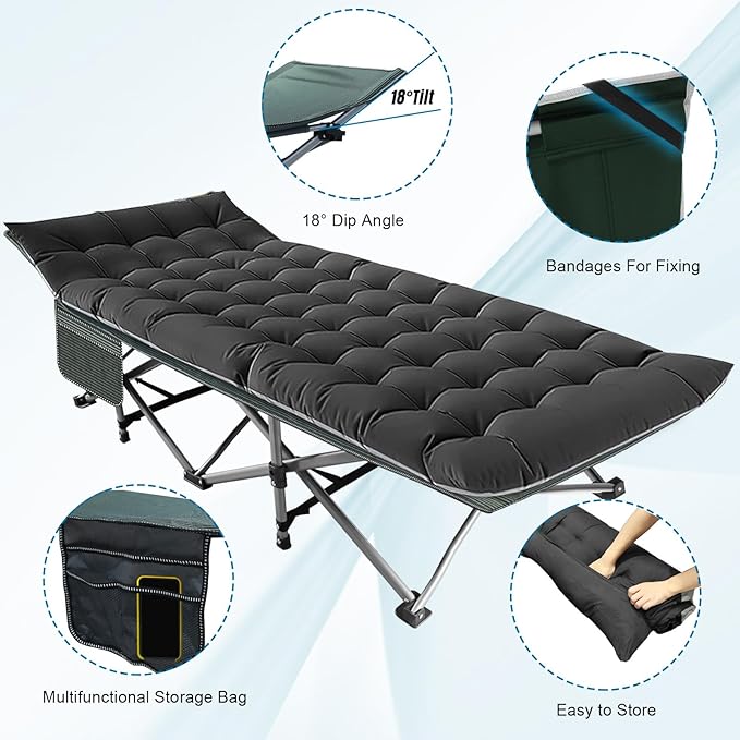 Big RED Camping Cot, Folding Camping Cots for Adults, 1200D Double Layer Oxford Portable Folding Outdoor Cots for Camping W/Soft Pad Carry Bag for Home Office Nap Beach Travel
