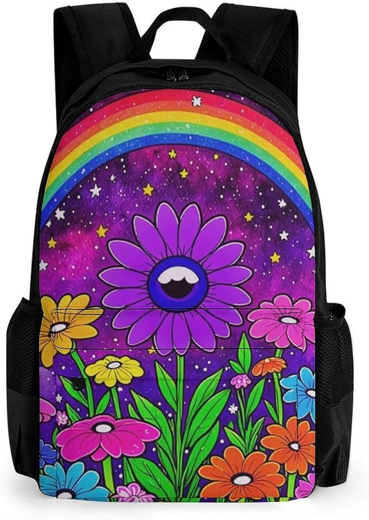 Supdreamc Rucksacks Lightweight Multipurpose Anti-Theft Trippy Psychedelic Magic Eye Flower Art Shoulder Bag Large Capacity Business Computer Bag With Smooth Zippers