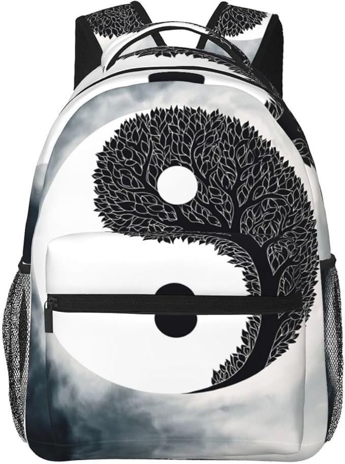 Daypack Bookbag Anti-Theft Multipurpose Large Capacity Bookbag, Yin Yang Bonsai Tree Art Travel Hiking Camping Rucksack With Adjustable Shoulder Straps