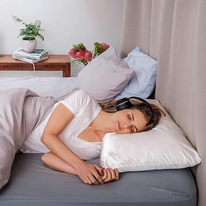 Satin Pillowcase - Compatible with The Pillow with an Ear Hole - Soft & Cool Satin Pillowcase with Hidden Zipper - Pillow Sold Separately (Set of 1, White)