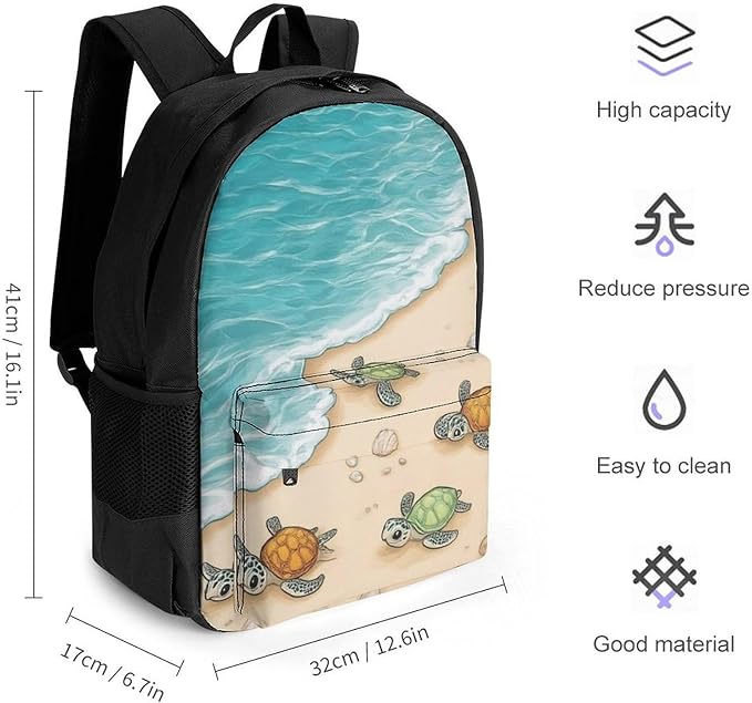 Polyester Daypack Bookbag for Gym Business Bicycle, Large Capacity Multipurpose Anti-Theft Carry On Bag, Beach Turtles Travel Hiking Daypack