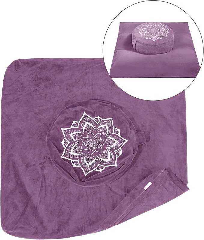 Meditation Zafu Cushion Set with Buckwheat Hulls & Memory Foam - Ergonomic Support for Yoga & Sitting - Removable Machine-Washable Luxury Velvet Cover - for Adults and Kids (Purple（COVER ONLY）)