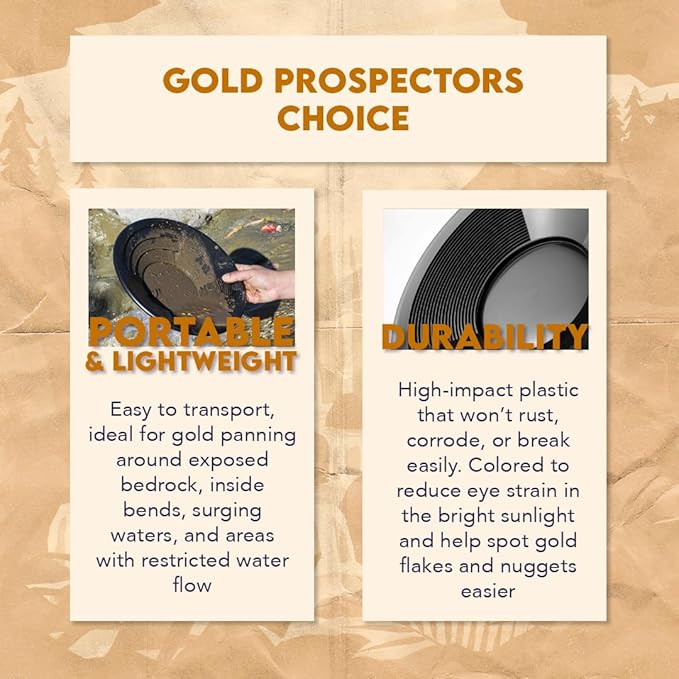 SE 12 Inch Gold Panning Pan - Dual Riffles for Easier Mining and Prospecting, Black