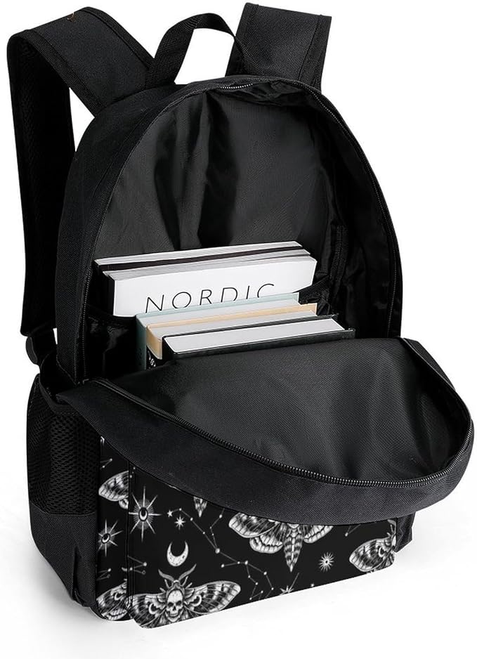 Supdreamc Adults Lightweight Gothic Moth Skull Sun Moon Black And White Shoulder Book Bags Big Capacity Shoulder Bag With Adjustable Shoulder Straps for Trekking Work Walking Cycling