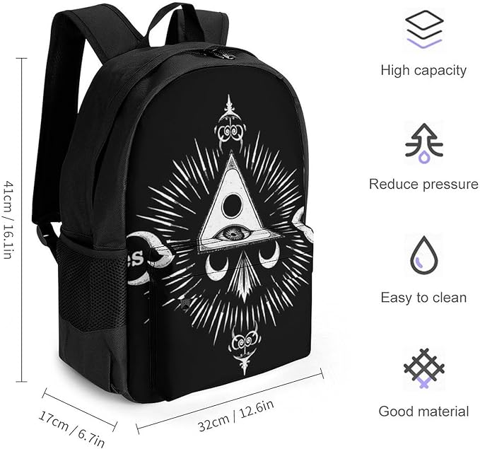 Supdreamc Polyester Daypack for Hiking Work Running, Big Capacity Anti-Theft Multipurpose Shoulder Bag, Goth Moon Eye Witch Magic Spirit Board Travel and Sport Backpack Rucksack