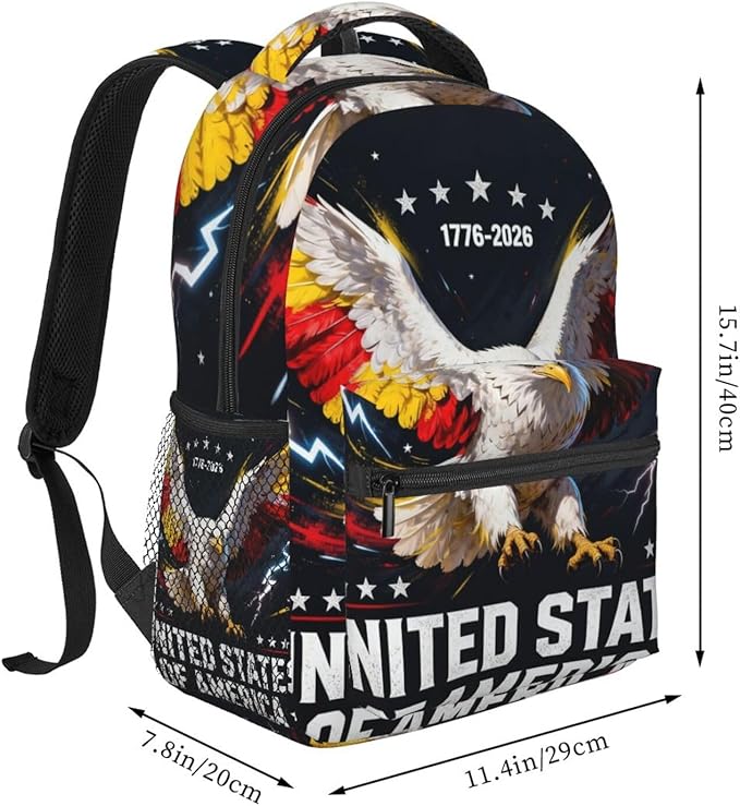 Lightweight Rucksacks for Climbing Outdoors Walking Cycling, Large Capacity Anti-Theft Multipurpose Carry On Bag, 250th Anniversary 1776-2026 Patriotic Eagle Art Camping Outdoor Backpack