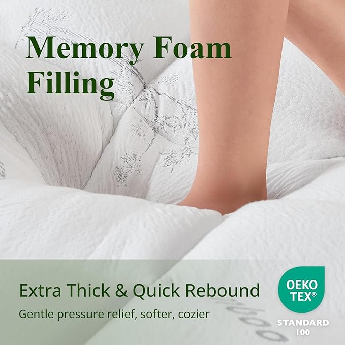 Memory Foam Mattress Topper - Viscose Made from Bamboo Pillow Top Thick Twin Size Mattress Pad for Back Pain, Ultra Soft & Cooling for Hot Sleepers, 6-18'' Deep Pocket, White