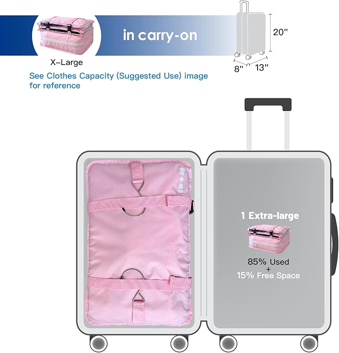 Grand Fusion Stow-N-Go Packing Organizer for Luggage, Portable Hanging Travel Shelves, Carry-On Closet, Hanging Packing Cubes, Collapsible Carry-On Organizer for Cruises & Hotels Pink - XL