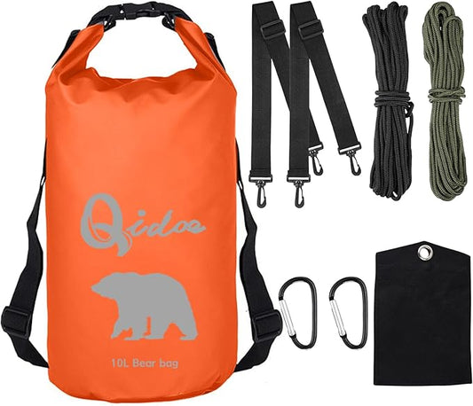 Qidoe Bear Food Bag for Camping Ultralight Food Bags Hanging System 10 L Waterproof Backpack Pulley Systems Includes Waterproof Bag, Nylon Ropes, Hooks for Camping Backpacking