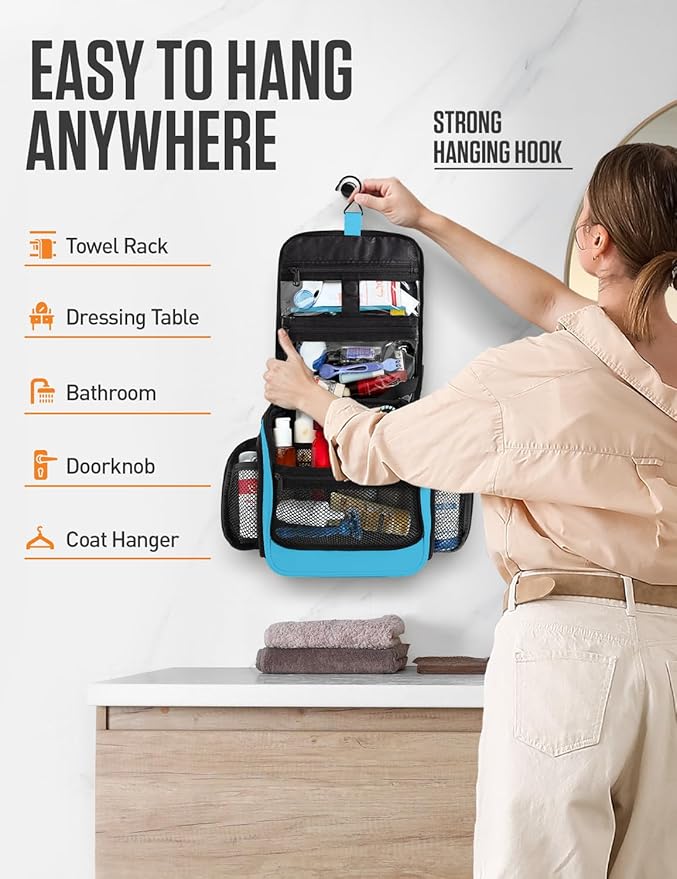 VENTURE 4TH Hanging Travel Toiletry Bag for Women & Men – Large Toiletry Organizer with 18 Compartments, Removable TSA Pouch, Travel Wash Bag for Toiletries, Makeup & Shaving Kit (Light Blue)