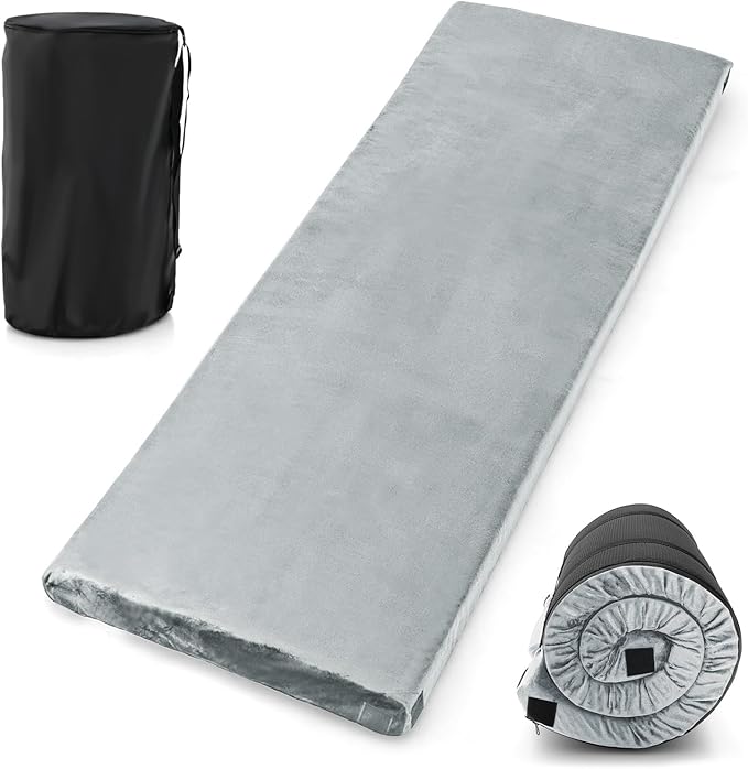 Goplus Memory Foam Camping Mattress, Portable Roll up Sleeping Pad w/Anti-Slip Bottom, Travel Bag, Single/Twin Waterproof Floor Mat, Guest Bed