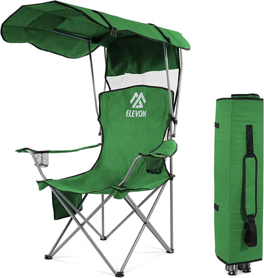 Elevon Camping Chair, Oversized Folding Chair with Canopy, Portable Outdoor Chair with Arms, Cup Holder and Carry Bag for Camping, Fishing, Beach, and Sports, Jasper