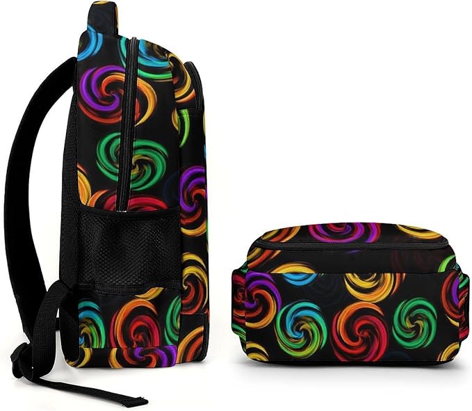 Water Resistant College Bookbag Tie Dye Colorful Rose Black, Sturdy Laptop Backpack with Water Bottle Pockets for Men Women Travel Work