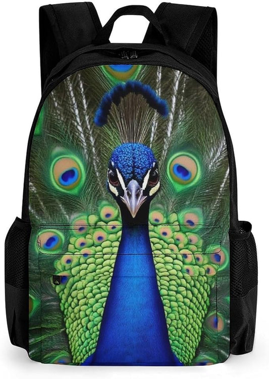 Daypack Backpack Anti-Theft Multipurpose Big Capacity Bookbag, Peacock Feather Business Computer Bag With Side Pockets