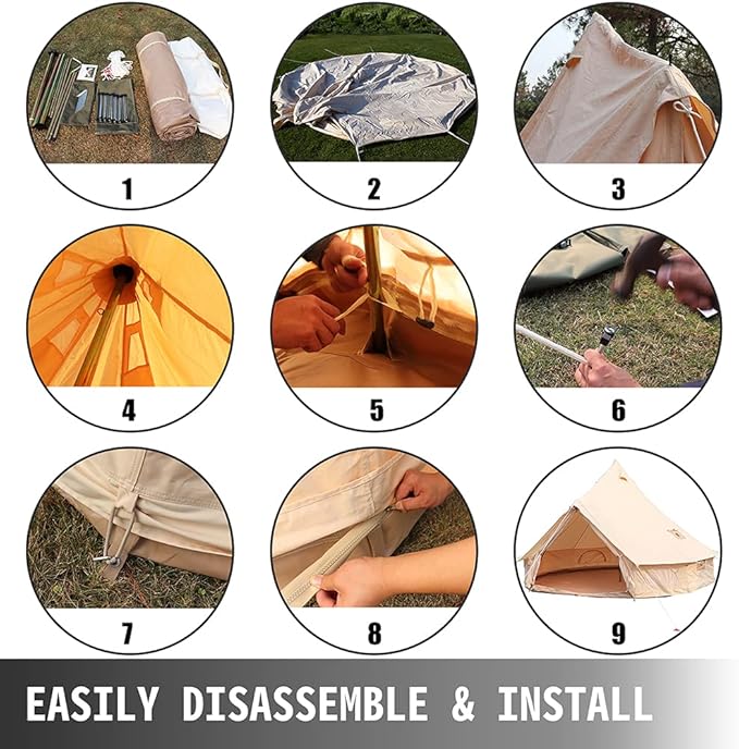 GeRRiT Yurt Tents Bell Tent Oxford Cloth 4-Season Pyramid Tent Family Teepee Camping Tent with Stove Hole for Outdoor Hunting Glamping