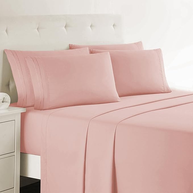 Clara Clark Full Sheets - Hotel Luxury 6 Piece Bed Sheets for Full Size Bed - Soft Bedding Sheets & Pillowcases, Fits Mattress up to 16 inch deep. Full, Peach Beige