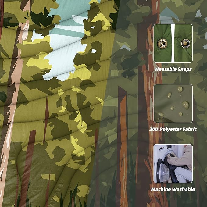 Outdoor Camping Blanket with Sherpa Lining, Extra Warm Thick Camp Blankets and Puffy Ultralight Soft Poncho DWR Camping Quilt for Cold Weather, Adventure, Sleeping, Backpacking 78"x 56"