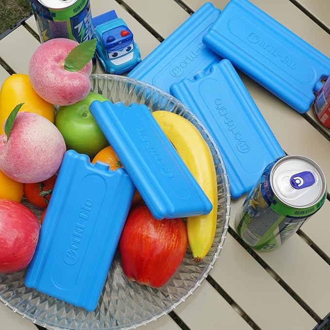 WORLD-BIO Reusable Ice Packs for Coolers & Lunch Boxes - Leakproof Quick Freeze Cold Packs for Picnics, Beach, Camping, Work - Long Lasting to Keep Food & Drinks Cold