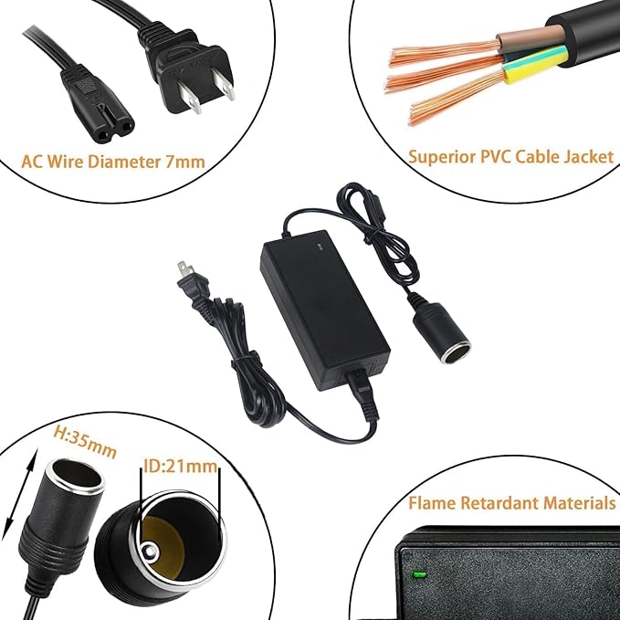 for Coleman Thermoelectric Hot/Cold Cooler, Compatible with Koolatron Mini Fridge. for Camping Home Office Dorm or Vehicle Use Cigarette Lighter Plug Socket Power Supply Cord PS Replace Part