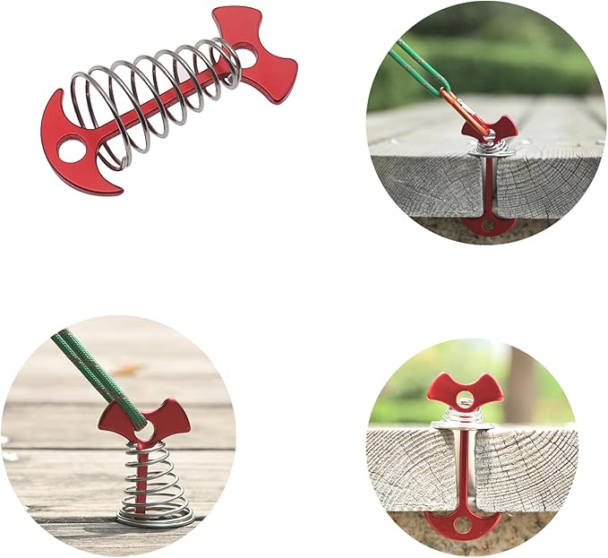GWAYN 5 Pack Deck Anchor Pegs 3.0 Inch Aluminium Alloy Fishbone Tent Stakes with Spring Buckle Portable Wind Rope Anchor Camping Tent Nail