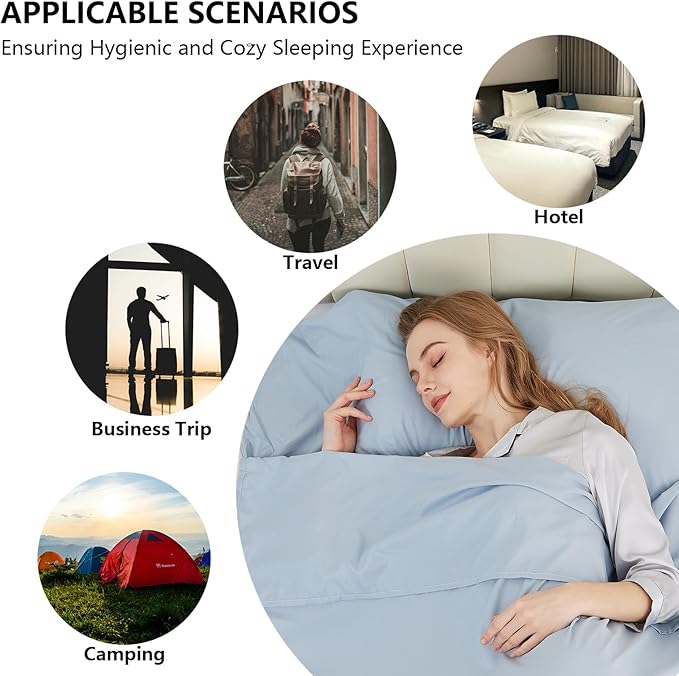 Sleeping Bag Liner Camping Adult Sleep Sack Lightweight Travel Sheet for Hotel Bed Compact Ultralight Essential Cleaning Supplies Kit Travel Bedding Set for Backpacking