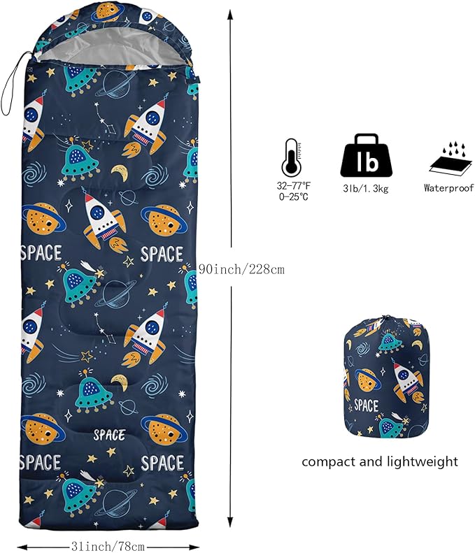 Sleeping Bags for Adults and Kids Camping Sleeping Bags for Girls and Boys Lightweight Waterproof Cold/Warm 3-Season Outdoor Travel with Compression Bags