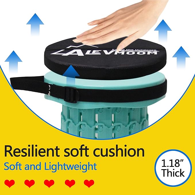 Thick Seat Cushion for 17.7" Telescopic Stools (Exclude Stool), D 9.8"(25cm) Chair Pads with Soft Foam and Three Pegs Fit in Round Collapsible Folding Stools (Cushion Only) Pads with Elastic Strap